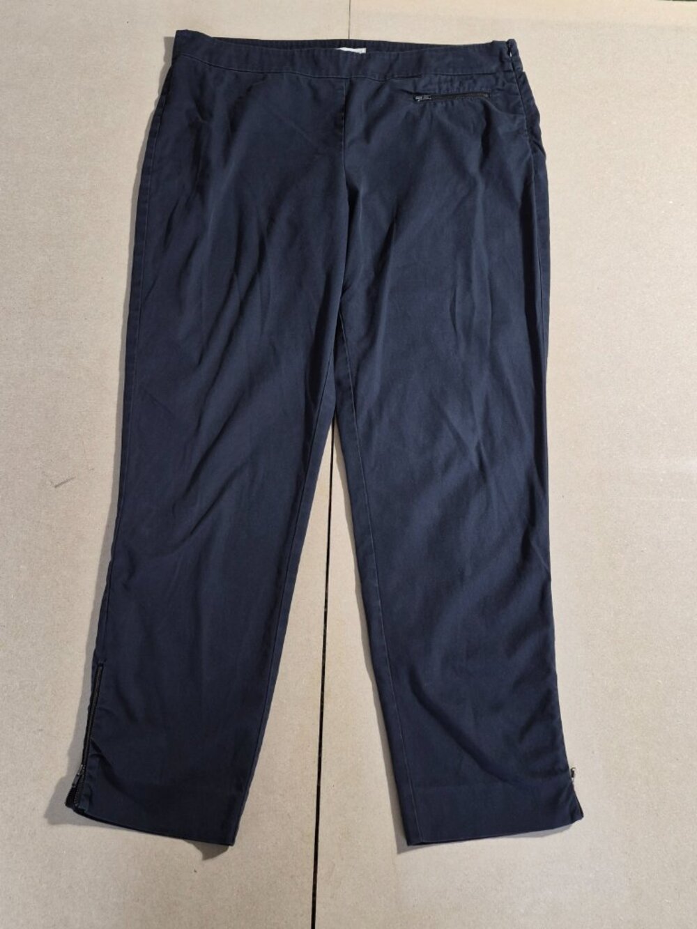 Eileen Fisher Women’s L Dark Gray Black Stretch Cotton Ankle Pants Zip Hem